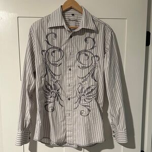 🔥'Dragonfly' Men's White and Gray Embroidered Shirt